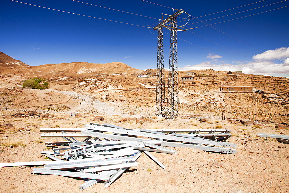 Electricty comes to a Berber village near Jebel Sirwa in the Anti Atlas mountains of Morocco, North Africa, Africa