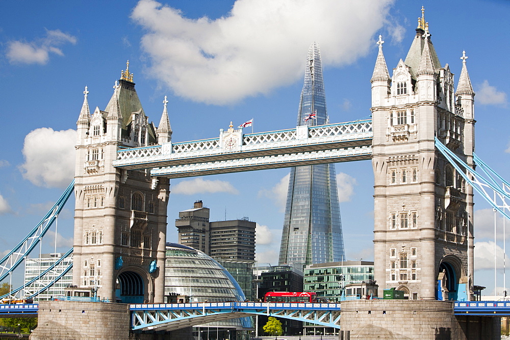 The Tower Bridge and the Shard, at 310m (over 1000 feet) the tallest building in Europe, London, England, United Kingdom, Europe