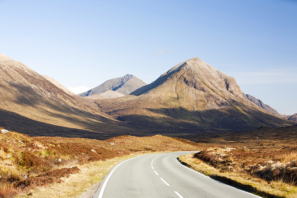 The Cuillin mountains and Glamaig on the road from Sligachan, Isle of Skye, Scotland, United Kingdom, Europe