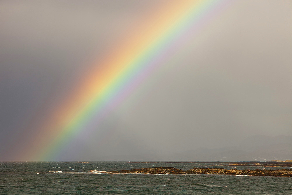 A rainbow over the sea from Broadford on the Isle of Skye, Scotland, United Kingdom, Europe