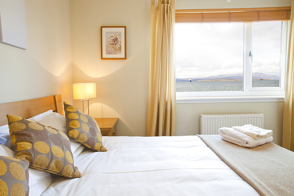 Bedroom of a holiday cottage in Broadford, Isle of Skye, Scotland, United Kingdom, Europe