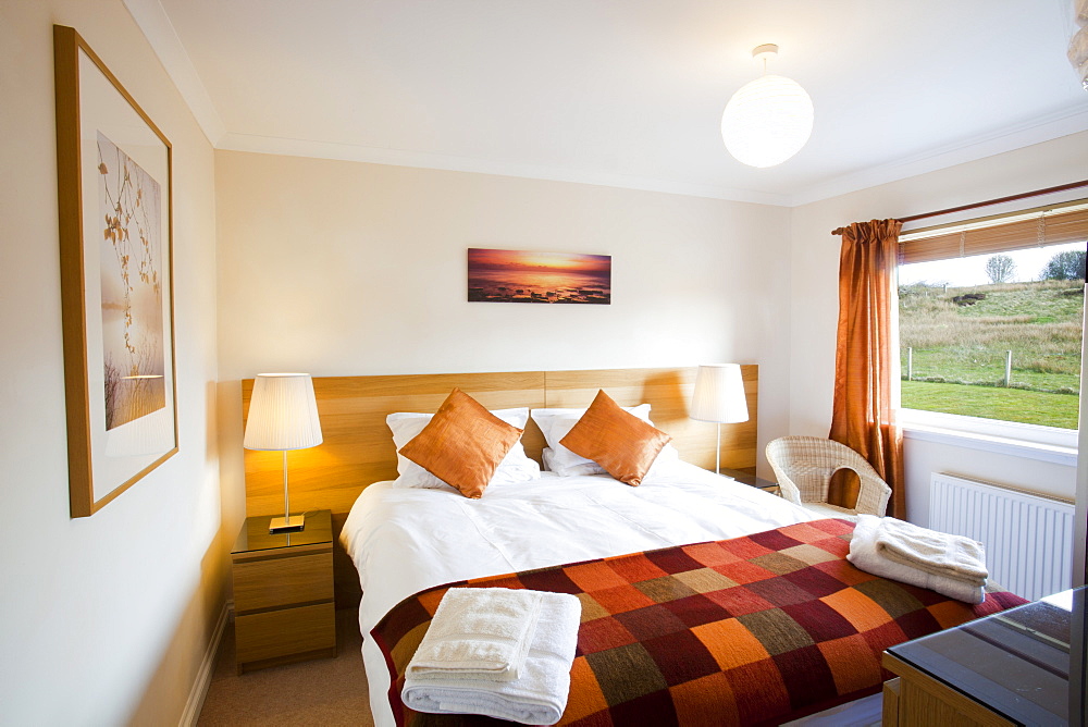 Bedroom of a holiday cottage in Broadford, Isle of Skye, Scotland, United Kingdom, Europe