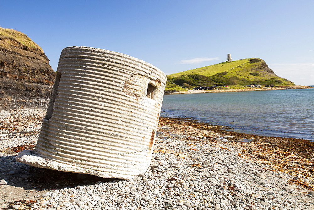 An old 2nd World War pill box on the beach at Kimmeridge Bay, Jurassic Coast, Dorset, UNESCO World Heritage Site, England, United Kingdom, Europe