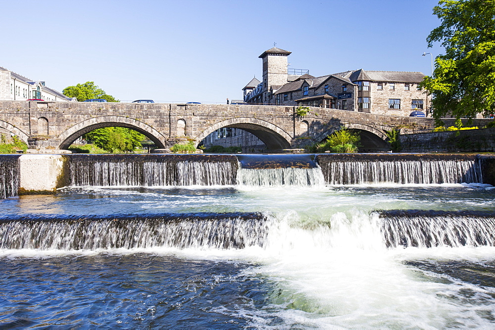 A fish ladder in a weir on the River Kent in Kendal, Cumbria, England, United Kingdom, Europe