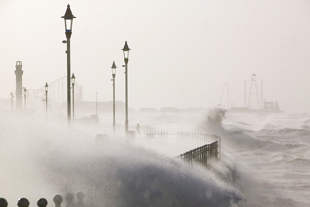 Blackpool being battered by storms, Blackpool, Lancashire, England, United Kingdom, Europe