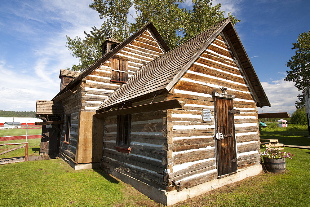 An old preserved wooden building in the museum in Fort McMurray, Alberta, Canada, North America