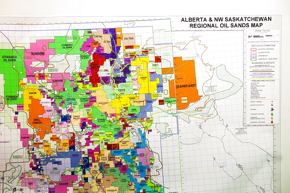 A map of the Athabasca tar sands in Alberta, Canada, North America