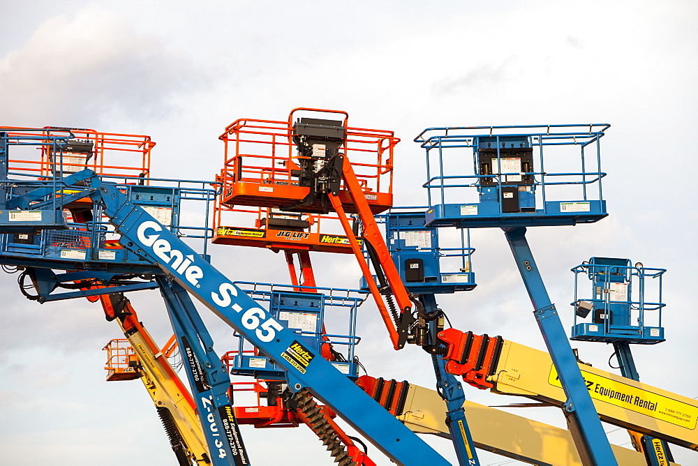 Telescopic cherry pickers in Fort McMurray, Alberta, Canada, North America