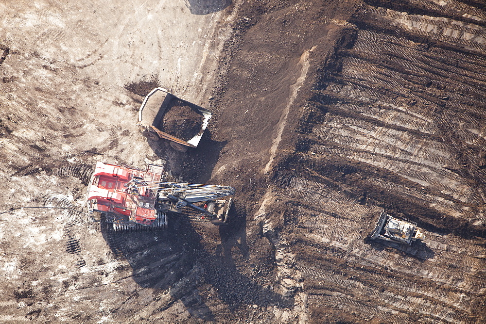 Tar sands deposits being mined north of Fort McMurray, Alberta, Canada, North America