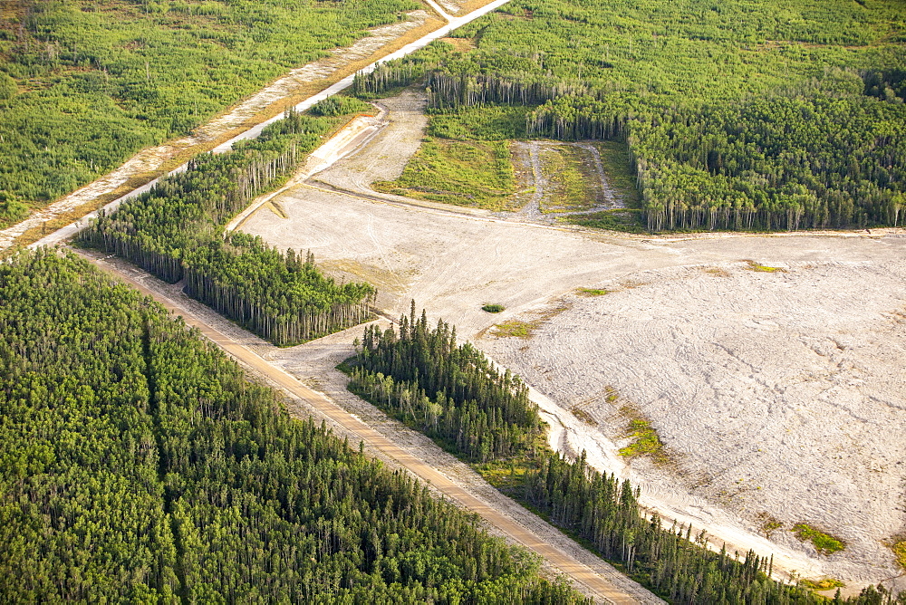 Boreal forest trees clear felled to make way for a new tar sands mine north of Fort McMurray, Alberta, Canada, North America