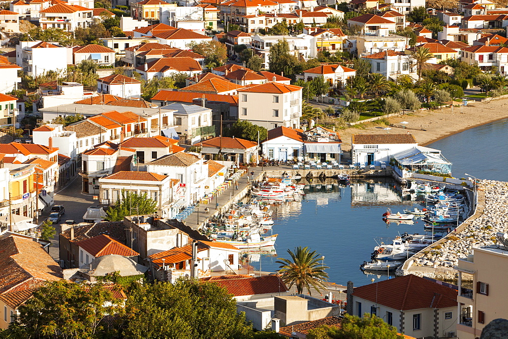 Myrina in evening light, Lemnos, Greek Islands, Greece, Europe