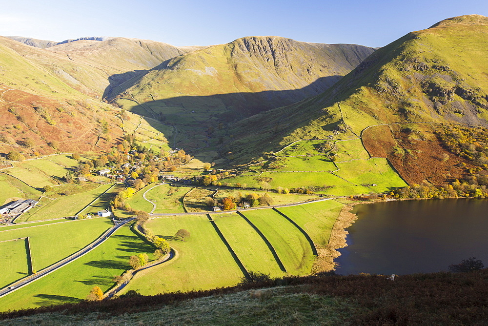 Looking down on Hartsop at the head of Ullswater, Lake District National Park, Cumbria, England, United Kingdom, Europe