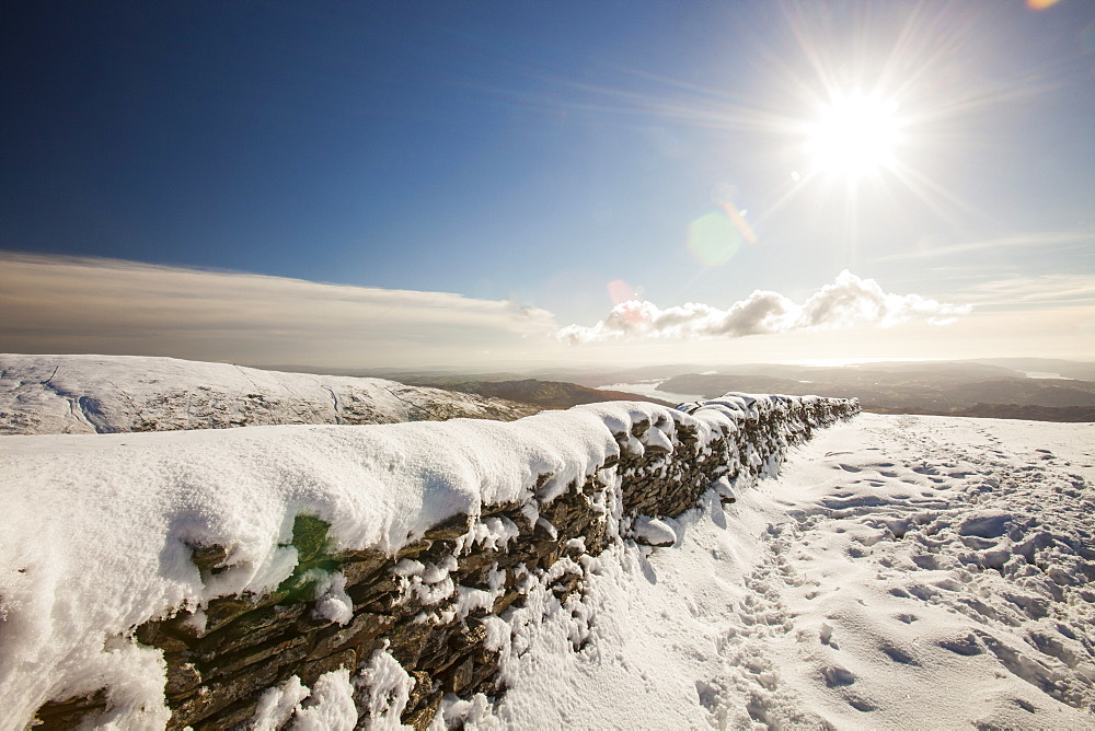 Deep snow on the Fairfield Horseshoe in early November, Lake District National Park, Cumbria, England, United Kingdom, Europe