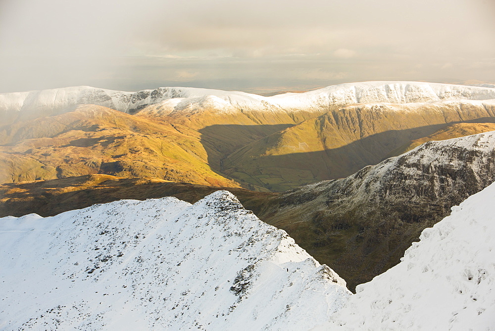 Striding Edge on Helvellyn looking towards the High Street Fells, Lake District National Park, Cumbria, England, United Kingdom, Europe