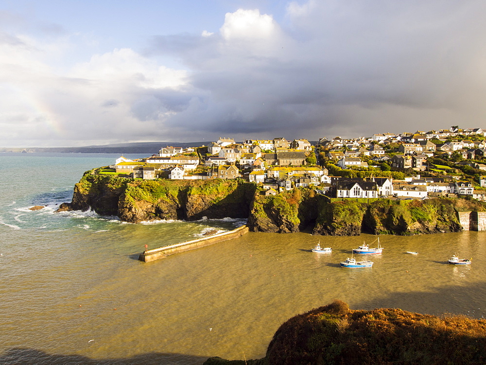 A rainbow over Port Isaac, Cornwall, England, United Kingdom, Europe