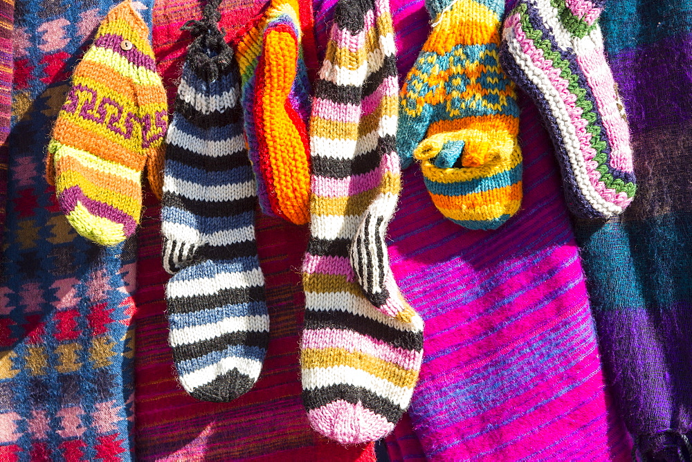 Traditional knitted Nepalese goods on sale at a tea house on the Annapurna Base Camp trek, Nepal, Asia