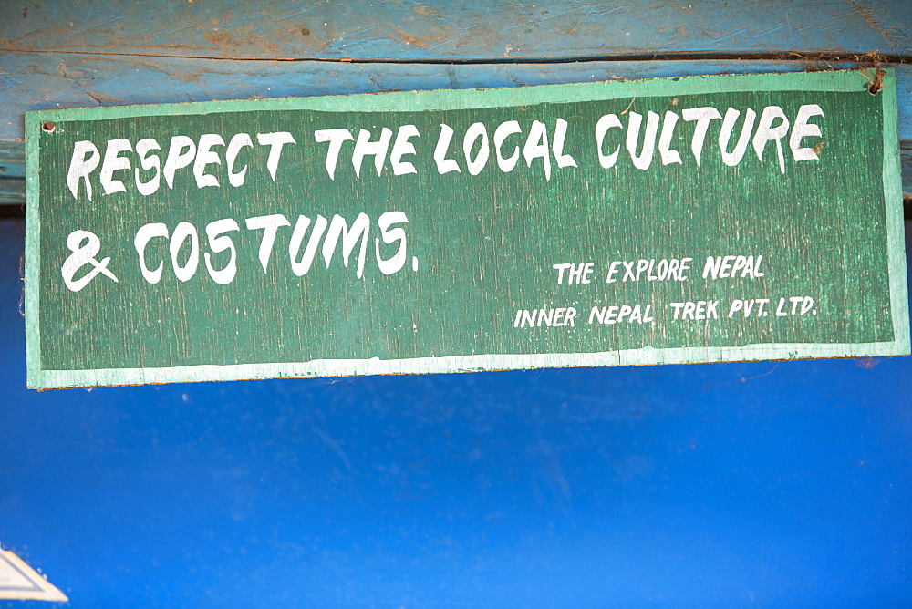 A sign on a tea house lodge on the Annapurna Base Camp trek at Deurali, Himalayas, Nepal, Asia