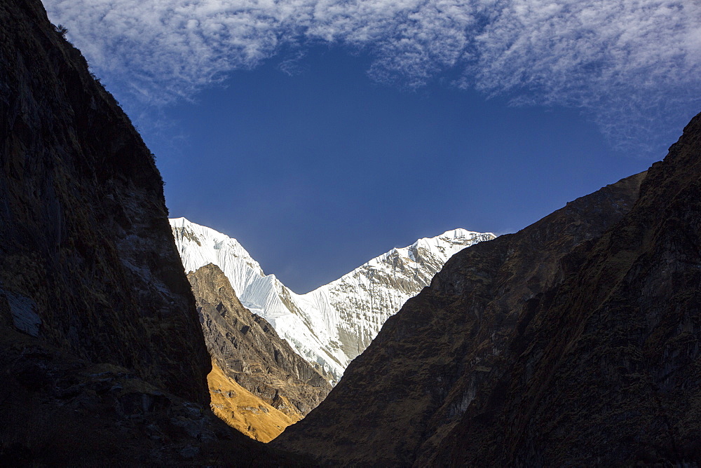 The Annapurna Sanctuary from the Modi Khola valley, Nepalese Himalayas, Nepal, Asia