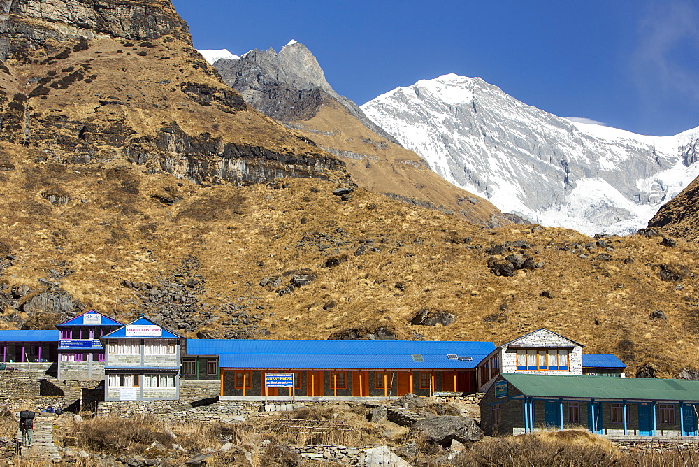 A tea house lodge on the Annapurna Base Camp trek at Machapuchare Base Camp, Himalayas, Nepal, Asia