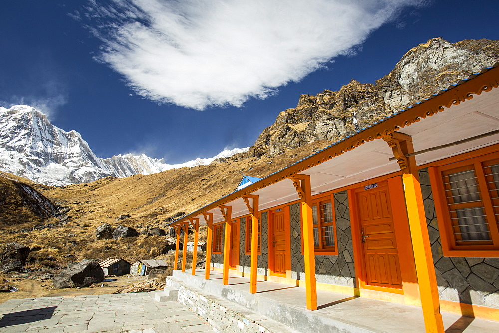 A tea house lodge on the Annapurna Base Camp trek at Machapuchare Base Camp, Himalayas, Nepal, Asia