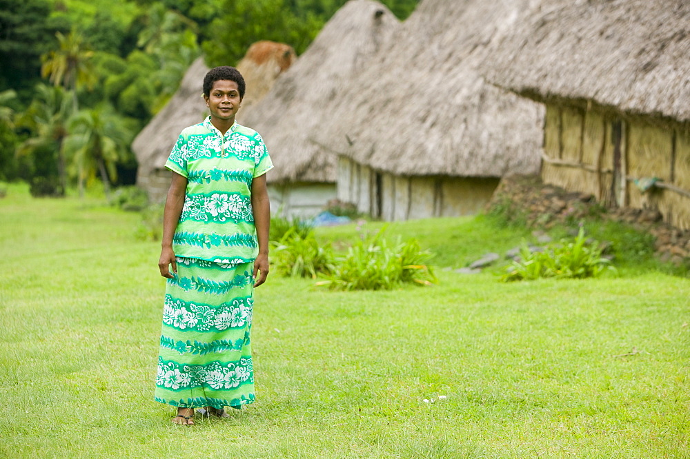 Fijian woman in Navala village in the Fijian highlands, Fiji, Pacific