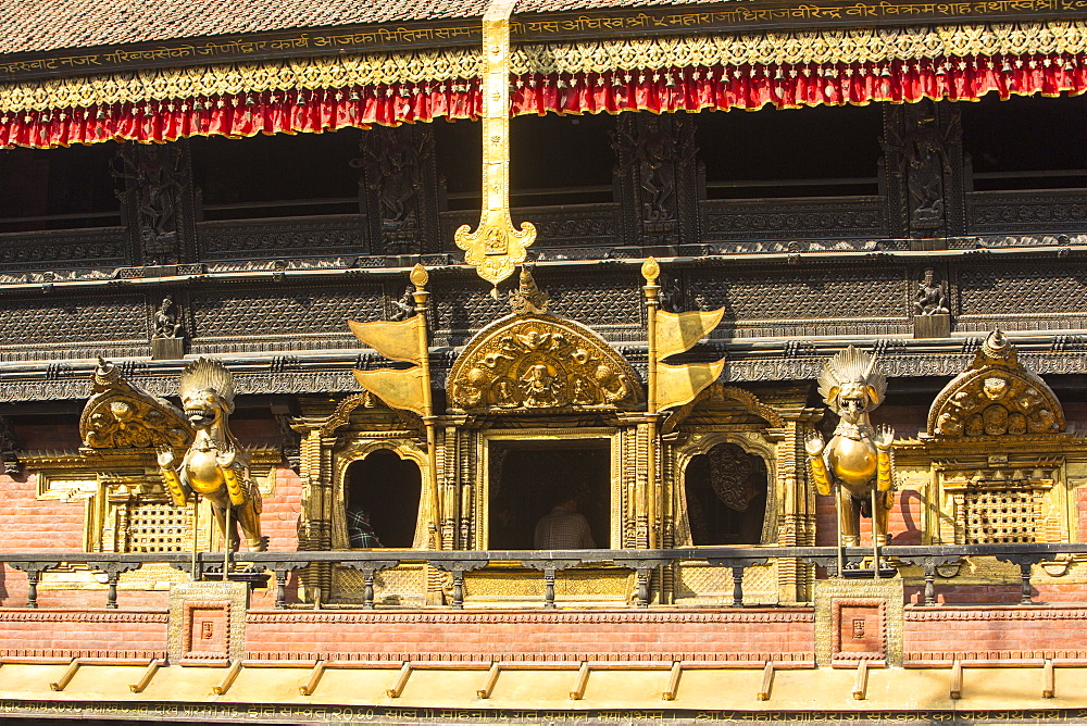 Copper dragons on a religious building in Kathmandu, Nepal, Asia