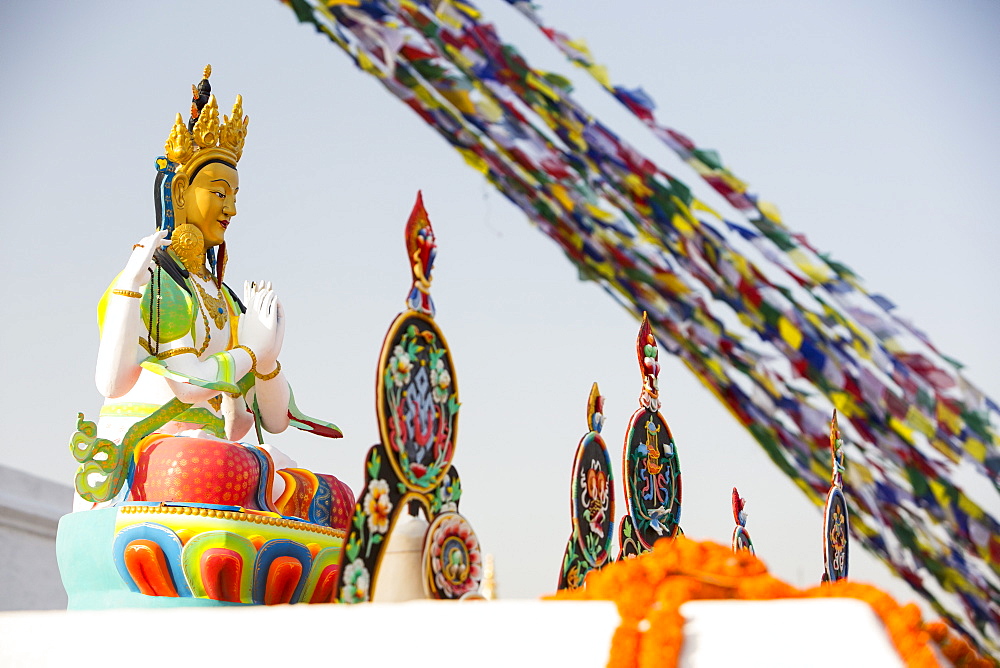 Buddhist symbols at the Boudhanath Stupa, one of the holiest Buddhist sites in Kathmandu, UNESCO World Heritage Site, Nepal, Asia