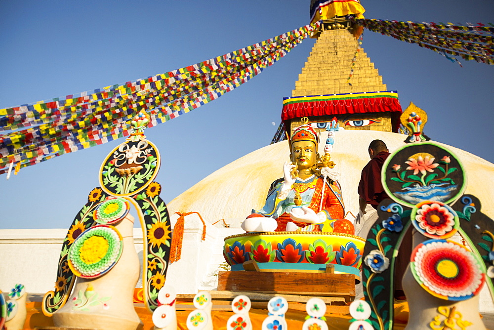 Buddhist symbols at the Boudhanath Stupa, one of the holiest Buddhist sites in Kathmandu, UNESCO World Heritage Site, Nepal, Asia