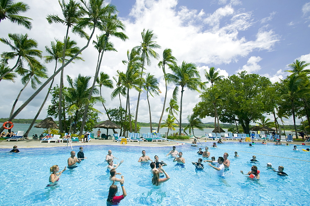 A swimming pool in a holiday resort complex on Yanuka Island off Fiji, Pacific