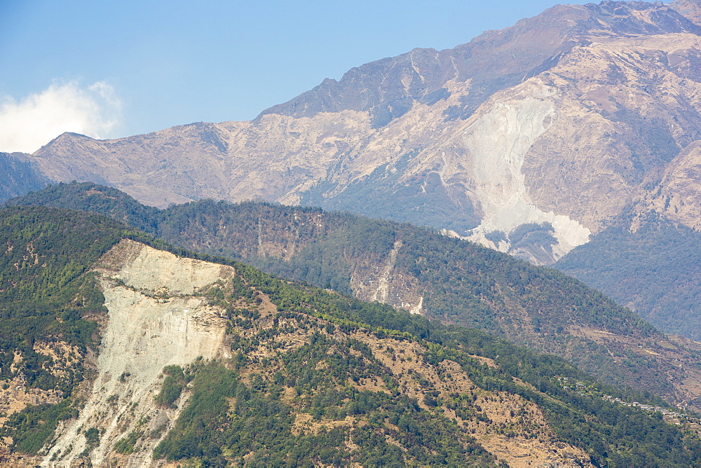 Massive landslides in the Annapurna Himalayas, Nepal, Asia