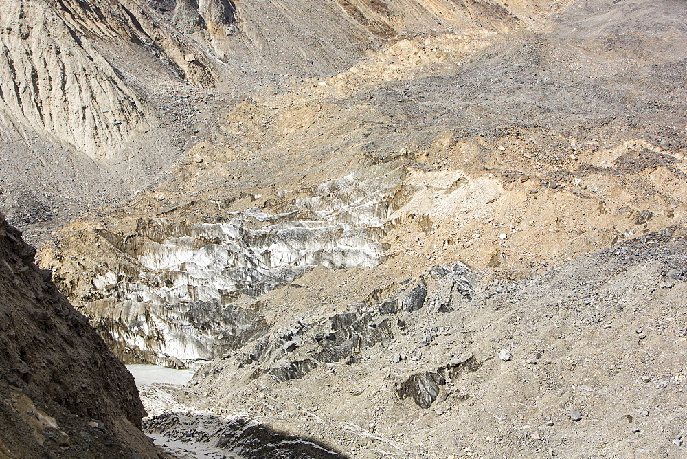 The rapidly retreating South Annapurna glacier in the Annapurna Sanctuary, Nepalese Himalayas, Nepal, Asia