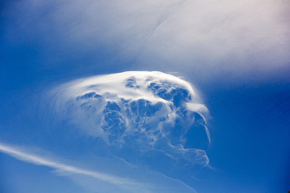 Jet stream winds over the Annapurna Himalayas in Nepal, Asia