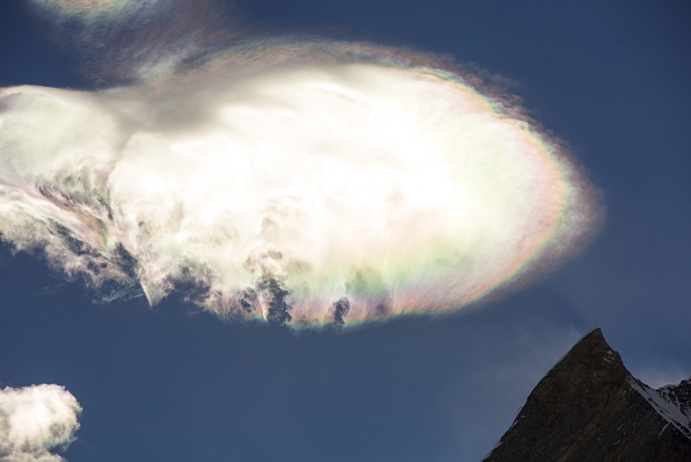 Jet stream winds over Machapuchare in the Annapurna Himalayas in Nepal, Asia