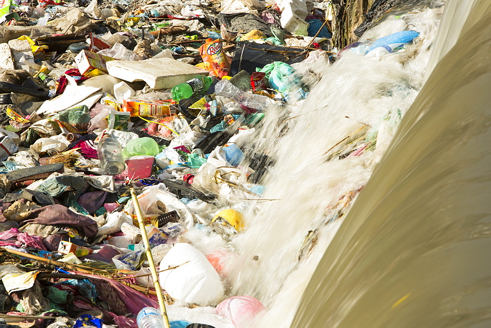 Litter in the Bishnumati River running through Kathmandu in Nepal, Asia