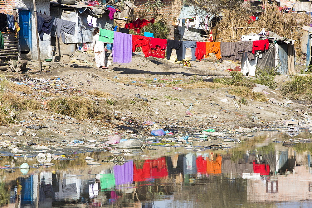 Litter in the Bishnumati River running through Kathmandu in Nepal, Asia