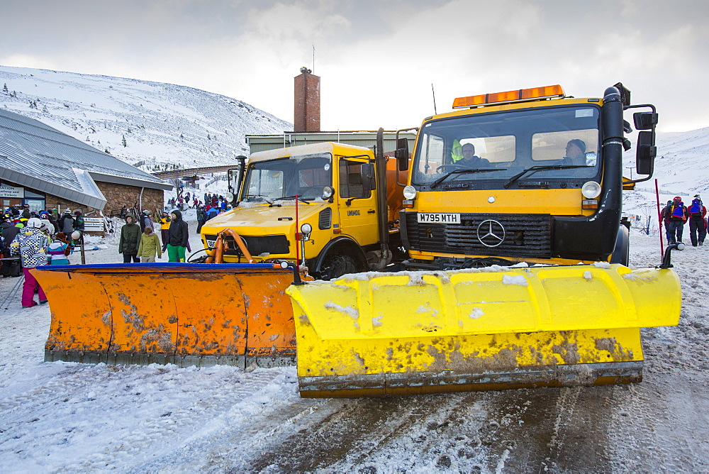 Snow ploughs at the Cairngorm Ski Centre near Aviemore, Scotland, United Kingdom, Europe