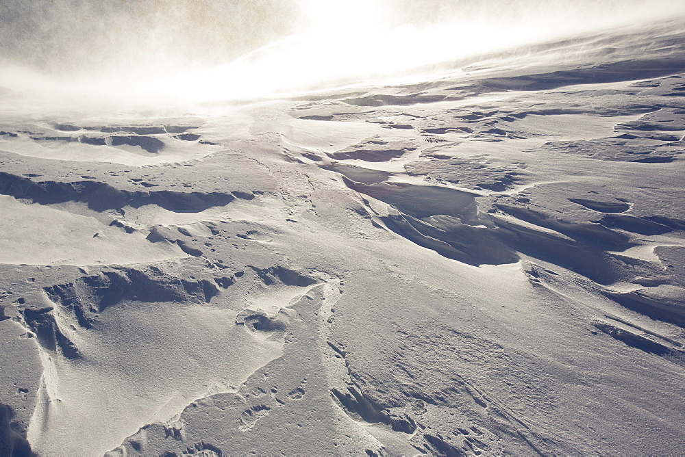 Drifting snow in Coire an Sneachda in the Cairngorm mountains, Scotland, United Kingdom, Europe