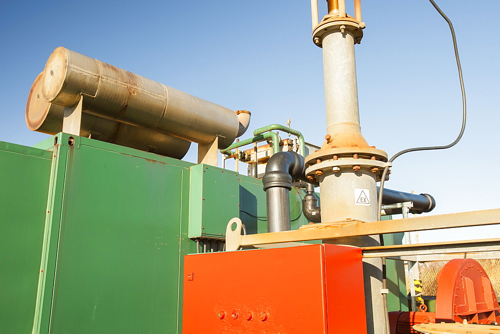 Methane biogas generator producing green electricity, from biogas extracted from an old landfill site on Walney Island, Cumbria, England, United Kingdom, Europe