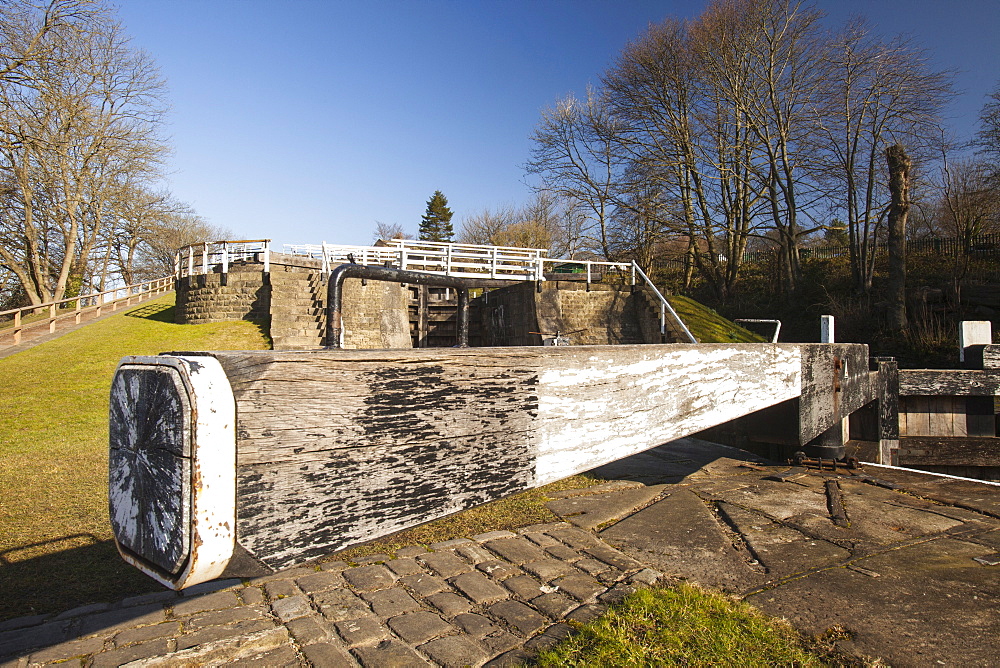 The Five Rise Locks on the Leeds Liverpool Canal in Bingley, Yorkshire, England, United Kingdom, Europe