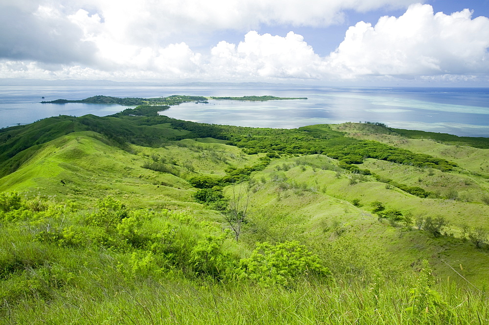 The view from the summit of Malolo island part of the Mananucas chain off Fiji, Pacific