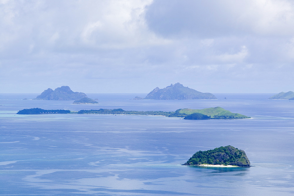 The view from the summit of Malolo island part of the Mananucas chain off Fiji, Pacific