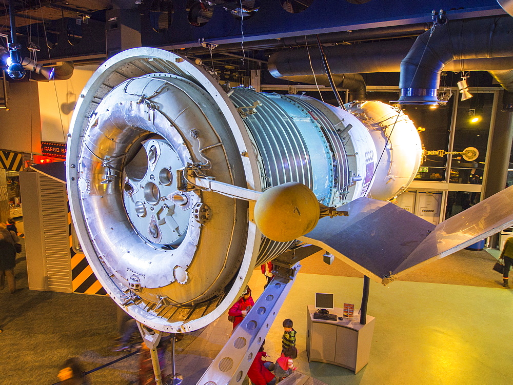 A 1960s Russian Soyuz space craft at the National Space Centre in Leicester, England, United Kingdom, Europe