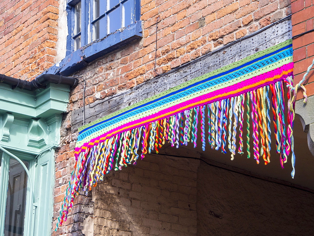 Yarn bombing (gorilla knitting) in Bishops Castle, Shropshire, England, United Kingdom, Europe