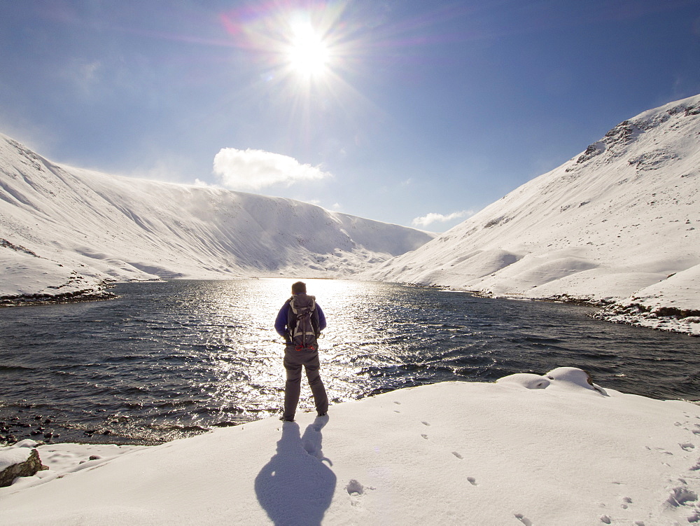 Hayeswater reservoir above Hartsop in Patterdale in unseasonally cold weather in late March 2013, Lake District, Cumbria, England, United Kingdom, Europe