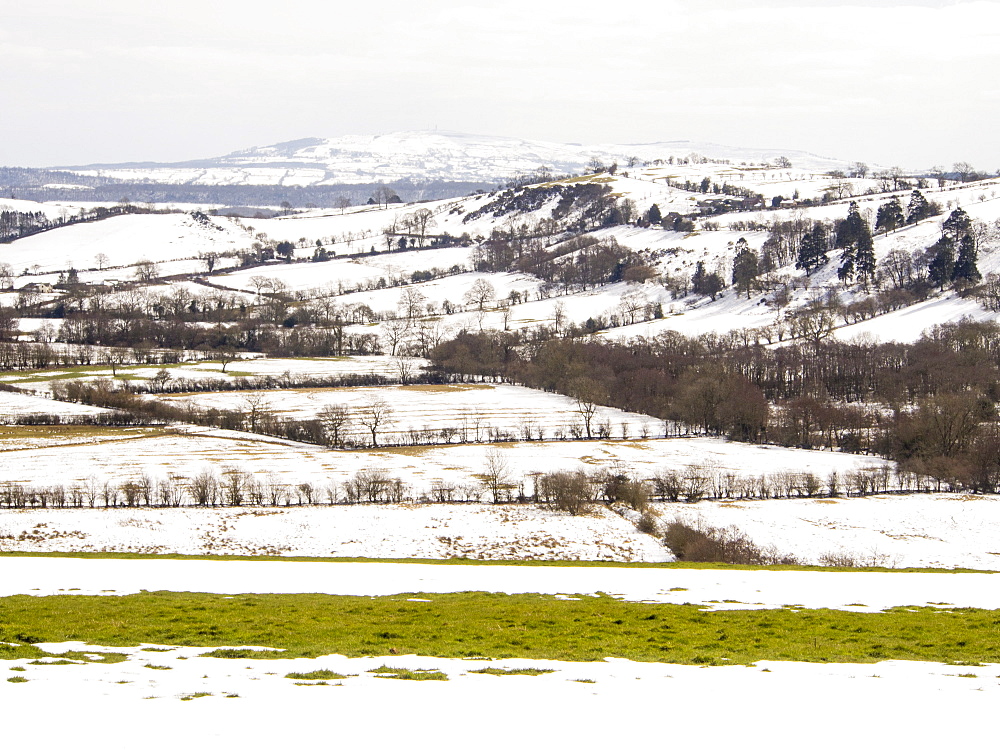 Looking towards Wenlock Edge from Hope Bowdler Hill above Church Stretton in Shropshire, England, United Kingdom, Europe