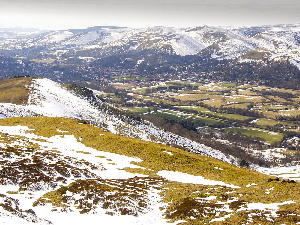 The earth ramparts of an ancient hill fort on Caer Caradoc, a famous hill above Church Stretton, looking towards the Long Mynd, Shropshire, England, United Kingdom, Europe