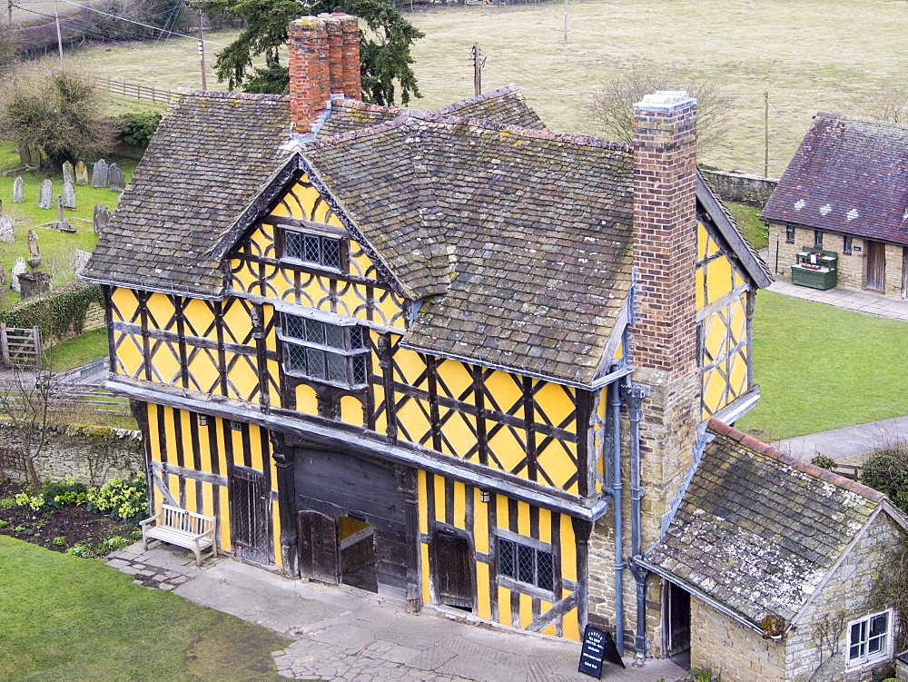 The gate house at Stokesay Castle, a fortified manor house built in the late 13th century in Stokesay, near Craven Arms, Shropshire, England, United Kingdom, Europe