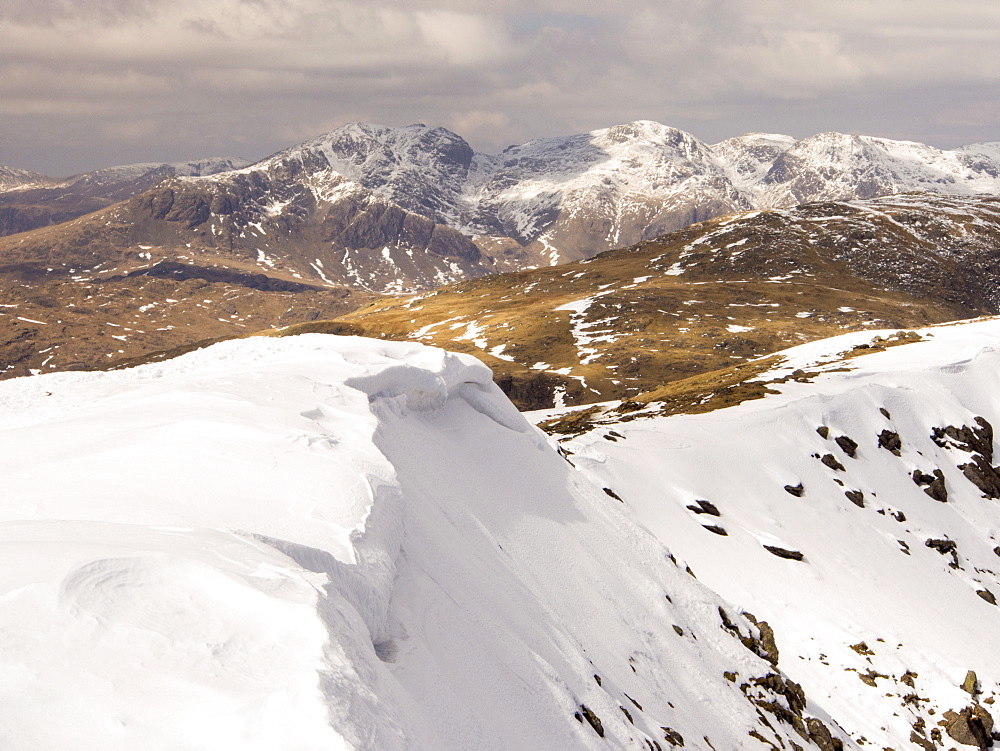 The Scafell range from Consiton Old Man, Lake District, Cumbria, England, United Kingdom, Europe