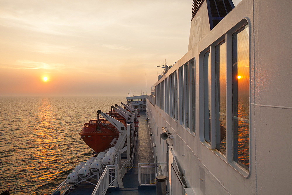 Life boats on a North Sea Ferry from Newcastle to Amsterdam, Netherlands, Europe