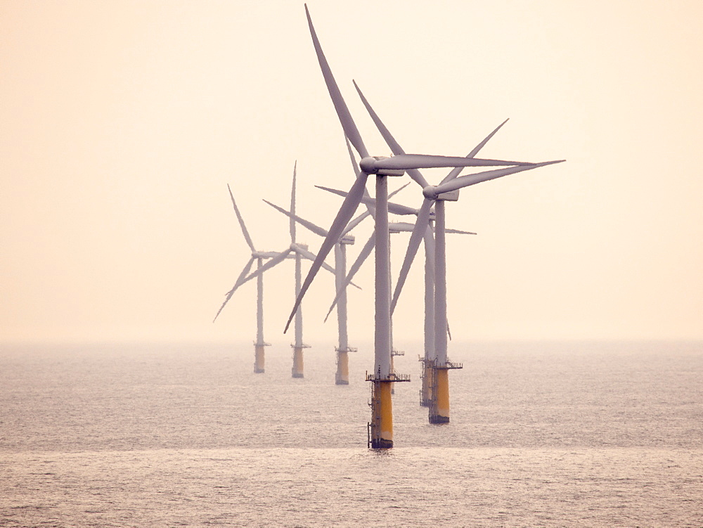 An offshore wind farm in Dutch waters an hour's sailing from Ijmuiden, Netherlands, Europe